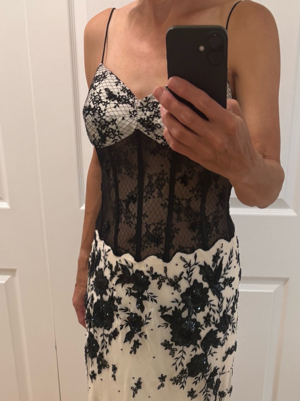 Vintage Black & Cream Lace-Overlay Evening Dress